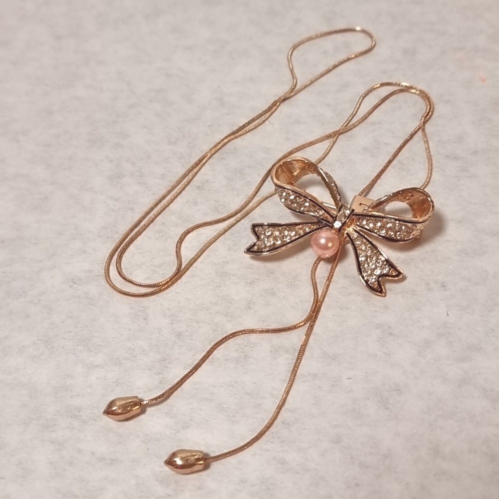 BOW PENDANT SWEATER TUNIC NECKLACE coverts to broach